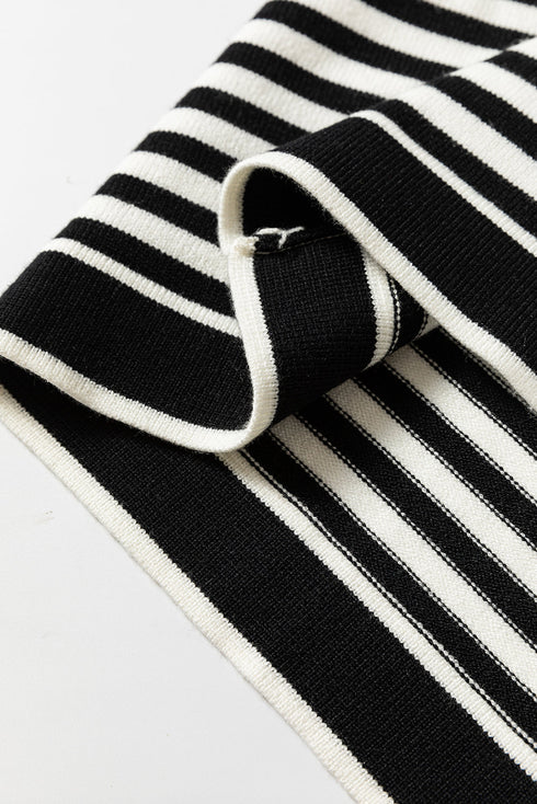Black Stripe Long Sleeve Button Up Tunic Cardigan
